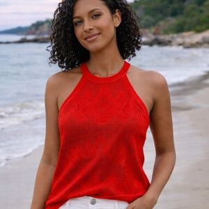 NWOT White House Black Market Pointelle Halter Sweater Tank – Red – Size M